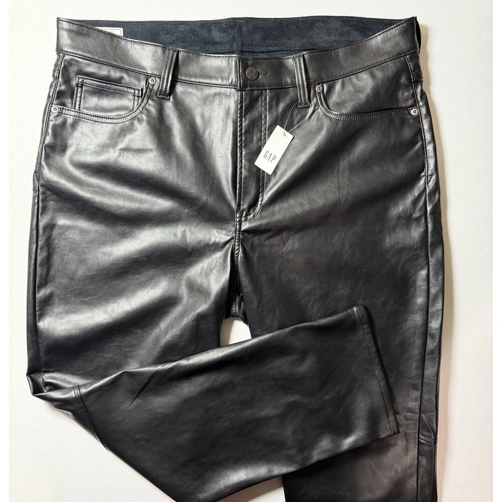 NWT Gap Pants Women’s Black Leather Look High Rise Straight Leg 5 Pocket 20R